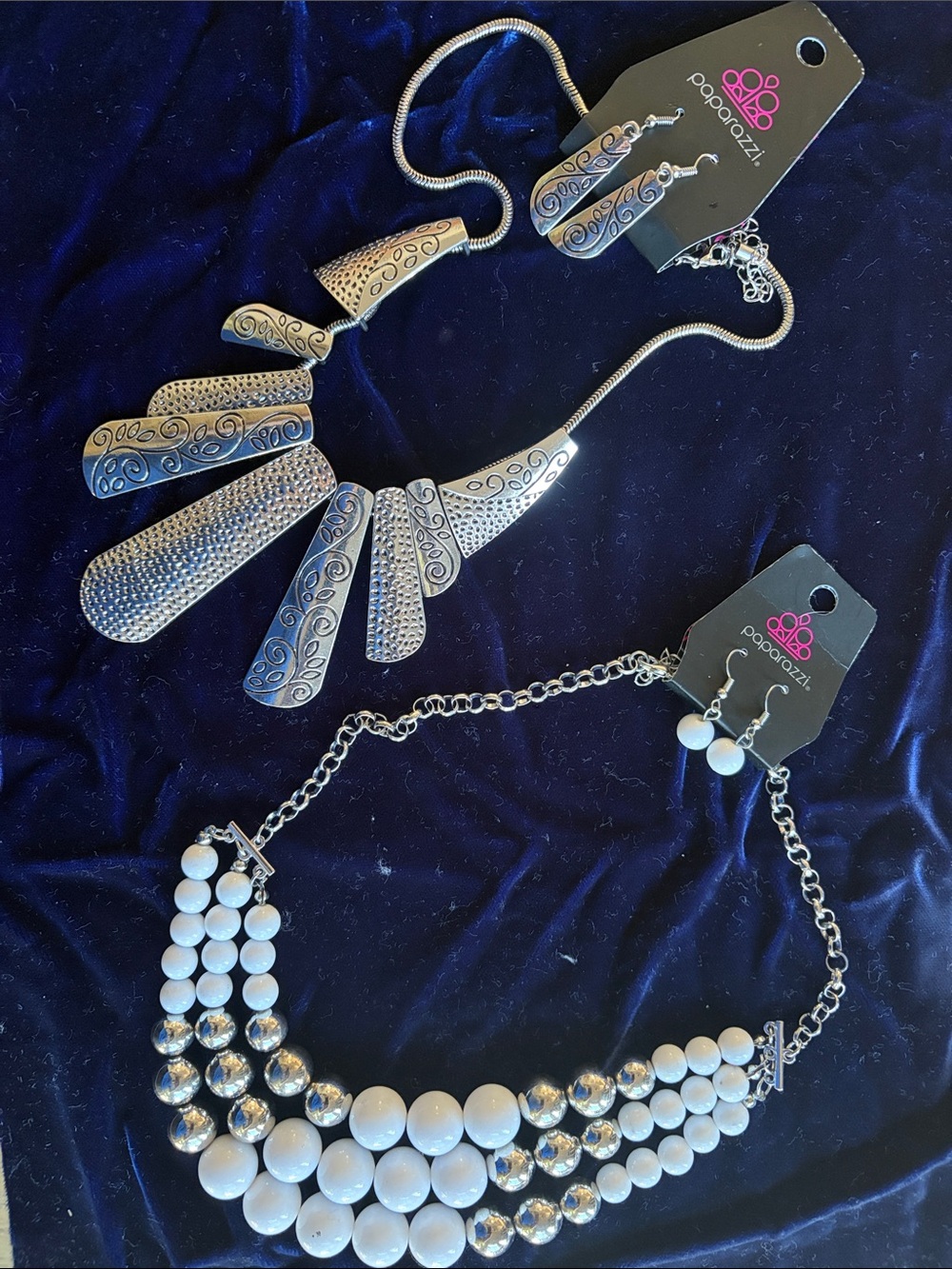 Paparazzi Silver tone and White bead Necklaces